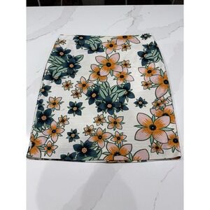 Ann Taylor Orange & Green Tropical‎ Floral Pencil Skirt Stretch Lined Textured
